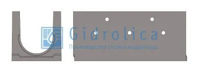 Лоток водоотводный бетонный коробчатый (СО-300мм), с дренажным отверстием слева KUол 100.44(30).50(43,5) - BGU